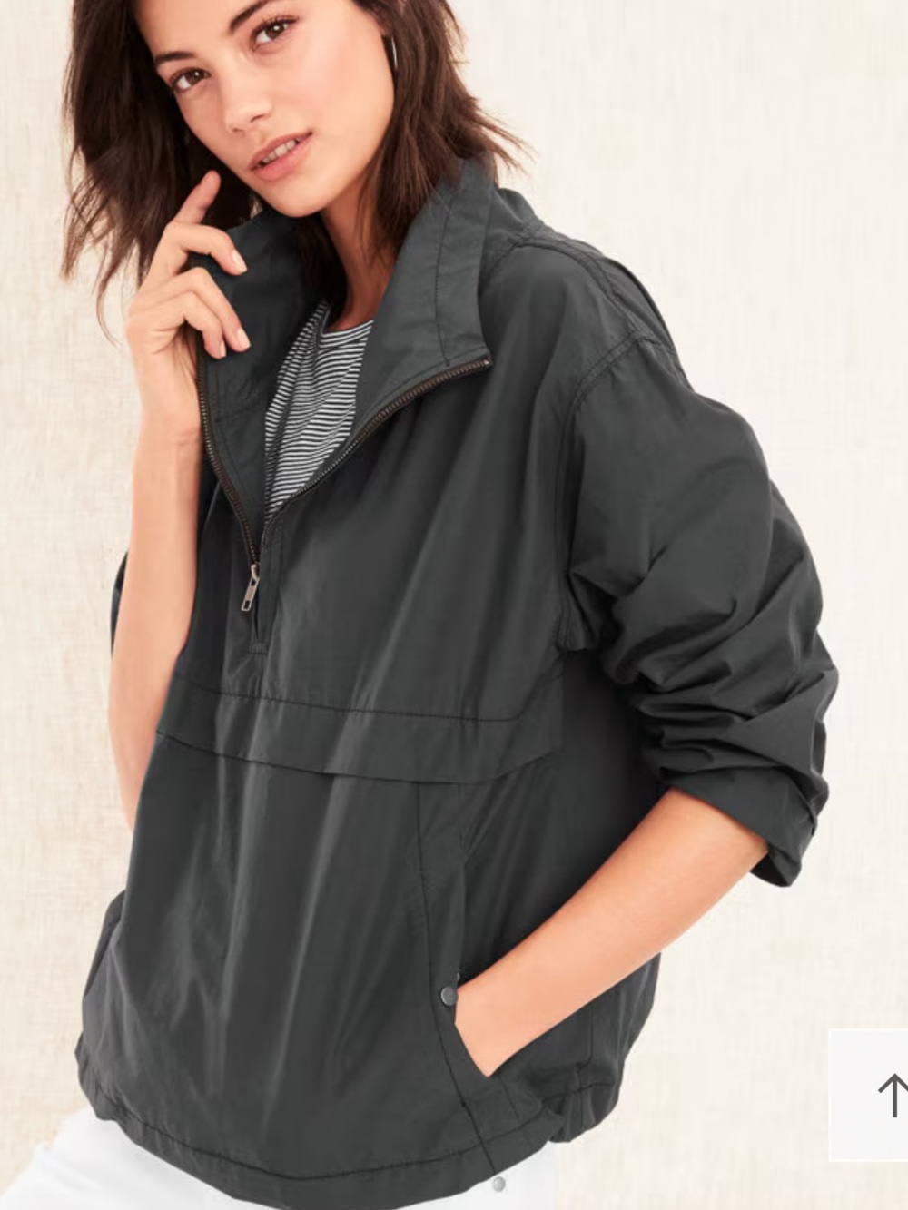 EILEEN FISHER  Cotton Nylon Pullover gray Jacket Quarter-Zip Windbreaker medium
